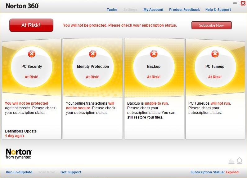 Norton 360 The Norton 360 Interface....post subscription.